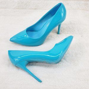 Turquoise Blue Patent High Heel Pumps Matching Colored Sole Fabio